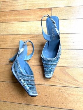RARE Prada Sequin Blue Slingback Heels